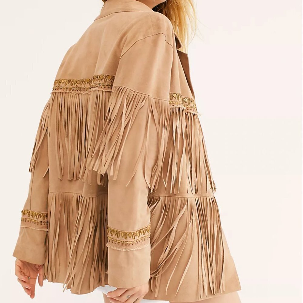 Free People x Brenda Knight Collab- Fringe Embroidered Jacket (NWOT)